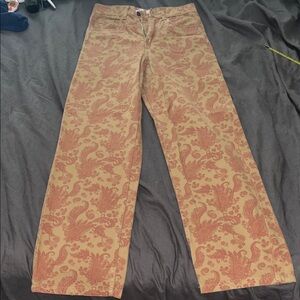 ZARA camel/red paisley print jeans (XS) 🔥